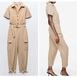 ZARA cargo jumpsuit with belt